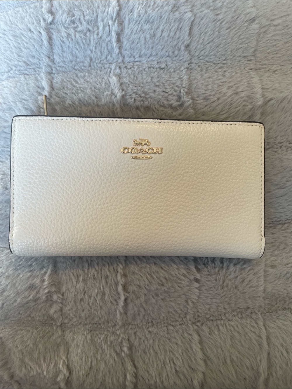 Coach Pebble Leather Continental Wallet in Cream with Gold Logo